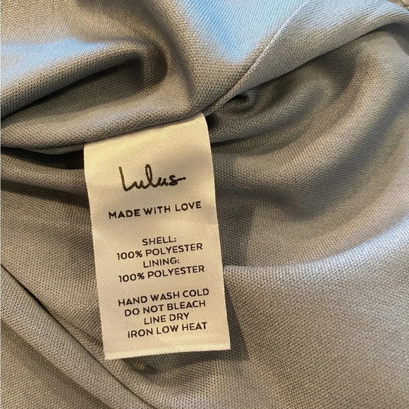 Lulus Spot in My Heart Polka Dot Gray Satin Cowl Neck Mini Dress - Picture 7 of 13